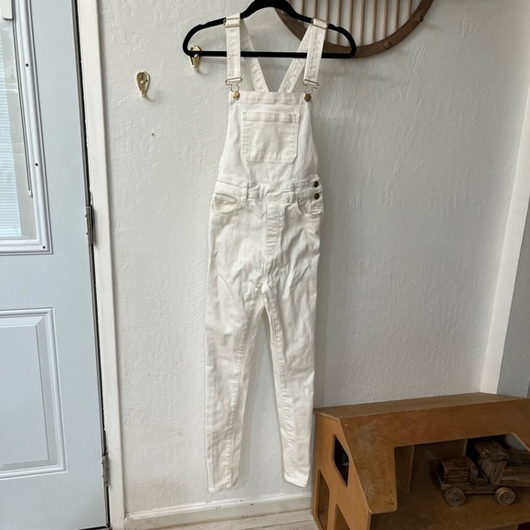 SSO BY Danielle Second Skin Overalls WeWoreWhat White Denim Overalls Gold - Picture 5 of 16